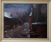 Весенние сумерки (с башней). Карт. холст, масло, 80х100, 1989 г.