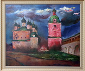 Годы войны. Пылающий монастырь. Холст, масло, 100х120, 1989 г.