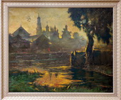 У Лавры. Закат. Холст, масло, 90х110, 1995 г.