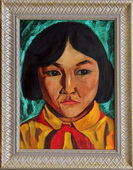 Пионервожатая бурятка карт.,масло,43х58,1969 г.